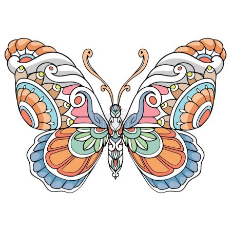 Téléchargez les illustrations : Papillon coloré mandala arts isolés sur fond blanc. - en licence libre de droit