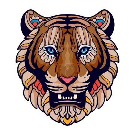 Illustration for Colorful Tiger Head mandala arts isolated on white background - Royalty Free Image