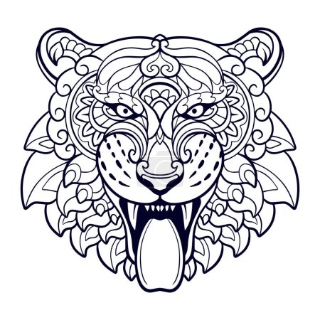 Téléchargez les illustrations : Tiger Head mandala arts isolé sur fond blanc - en licence libre de droit