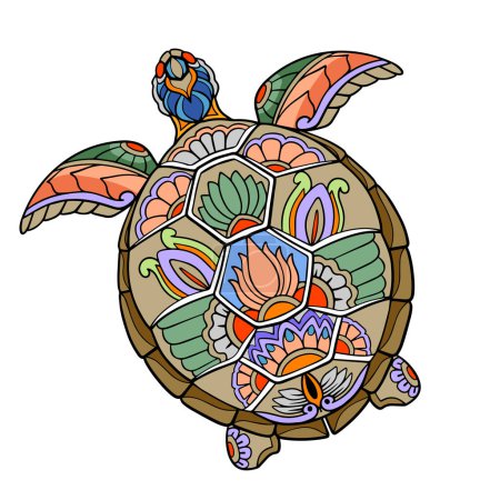Illustration pour Tortue colorée Mandala arts. isolé sur fond blanc. - image libre de droit