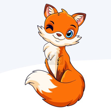 Téléchargez les illustrations : Dessin animé mignon petit renard sur fond blanc - en licence libre de droit