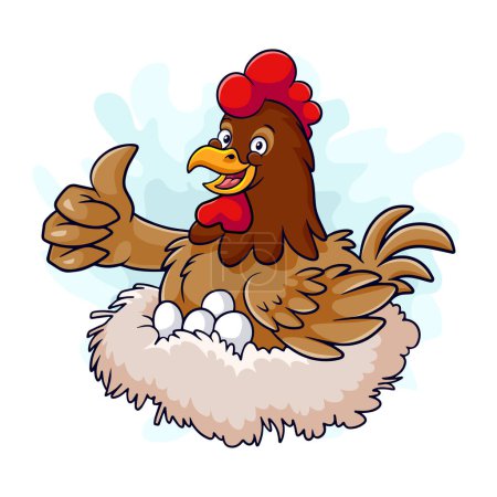 Illustration for Cartoon hen incubating egg isolated on white background - Royalty Free Image