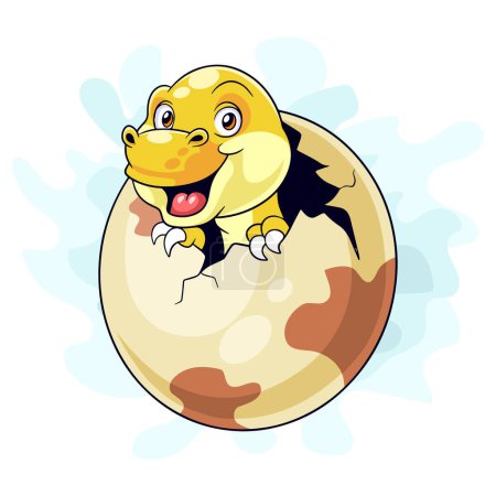 Illustration for Cartoon Dinosaur has hatched inside an egg on a white background - Royalty Free Image