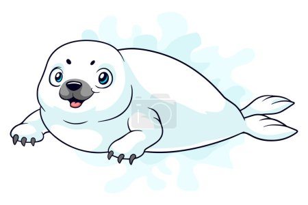 Illustration for Cartoon harp seal pup on white background - Royalty Free Image