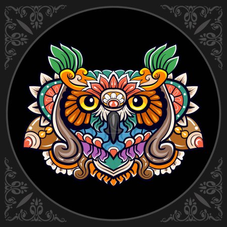 Téléchargez les illustrations : Colorful Owl head mandala arts isolated on black background - en licence libre de droit