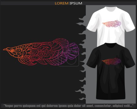 Téléchargez les illustrations : Gradient Coloré arowana poisson mandala arts isolé sur t-shirt noir et blanc. - en licence libre de droit