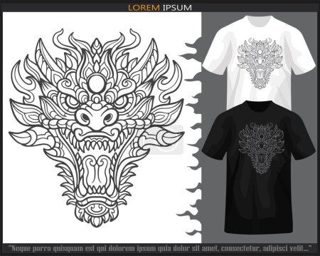 Dragón cabeza mandala artes aisladas en blanco y negro camiseta.