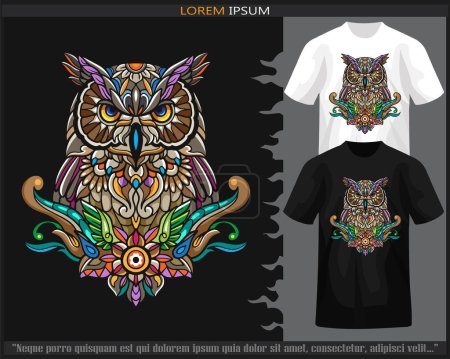 Owl bird mandala arts isolated on black and white t shirt.