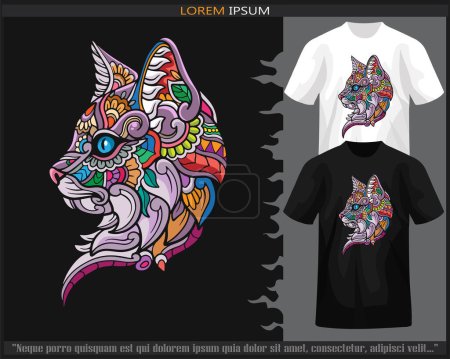 Téléchargez les illustrations : Tête de chat mandala arts isolé sur t-shirt noir et blanc. - en licence libre de droit