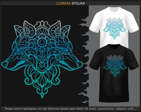 Téléchargez les illustrations : Gradient Colorful Wolf tête mandala arts isolé sur t-shirt noir et blanc. - en licence libre de droit