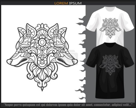 Téléchargez les illustrations : Wolf head mandala arts isolé sur t-shirt noir et blanc. - en licence libre de droit