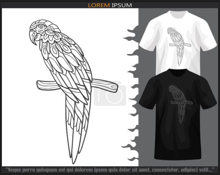 Macaw bird mandala arts isolated on black and white t-shirt.