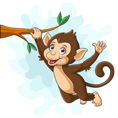 Ilustración de Mono de dibujos animados colgado en rama de árbol - Imagen libre de derechos