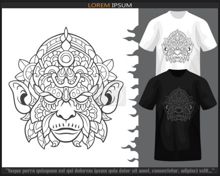 Ilustración de Hanoman cabeza mandala artes aisladas en blanco y negro camiseta. - Imagen libre de derechos