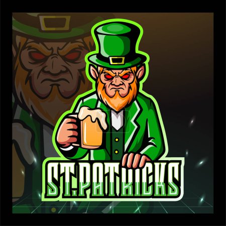 Illustration for St. Patricks day leprechaun mascot esport logo design. - Royalty Free Image