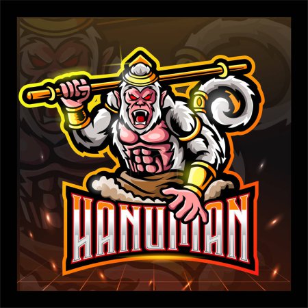 Ilustración de Hanuman mascota esport logo design - Imagen libre de derechos