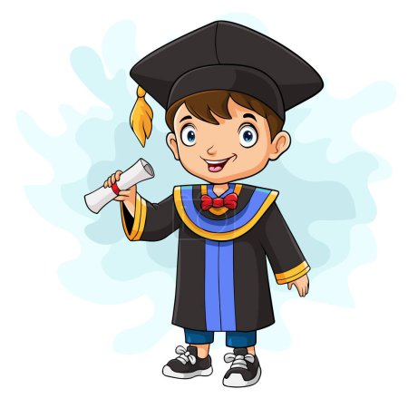 Ilustración de Caricatura chico graduado sosteniendo un diploma - Imagen libre de derechos