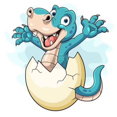 Illustration for Cartoon baby dinosaur hatching from egg - Royalty Free Image