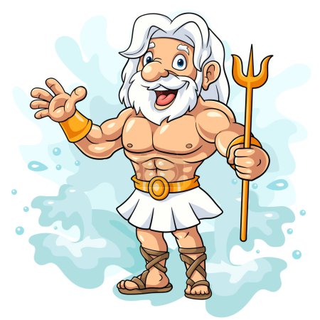 Cartoon Poseidon on white background