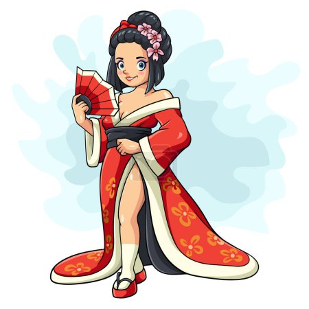 Illustration for Cartoon Japanese Geisha on white background - Royalty Free Image
