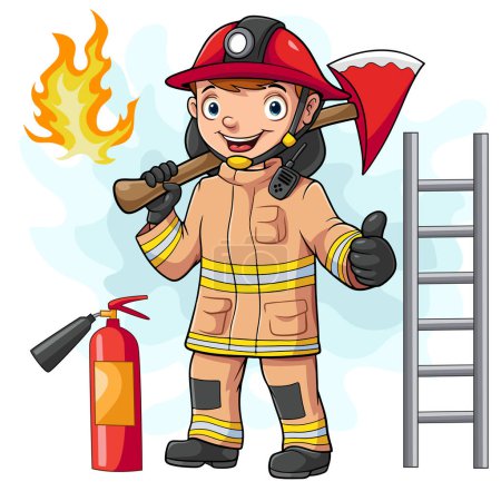 Cartoon collection of fire equipment
