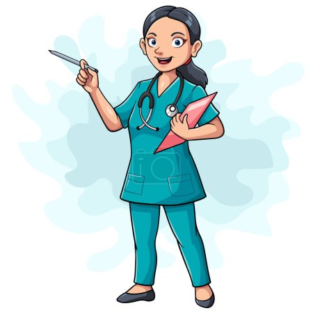 Enfermera de dibujos animados sosteniendo un portapapeles