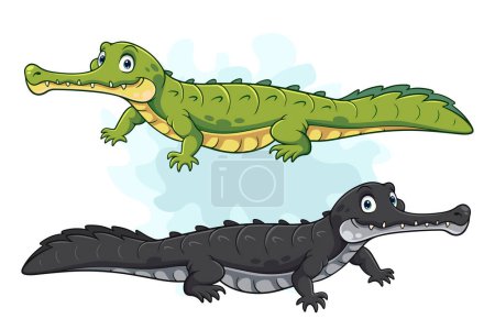 Téléchargez les illustrations : Crocodile gharial noir et vert dessin animé - en licence libre de droit