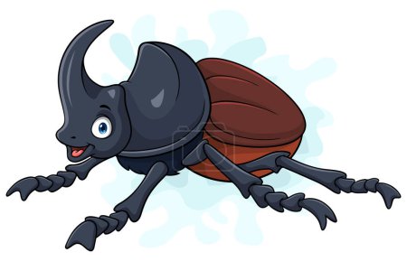 Cartoon happy rhinoceros beetle isolated