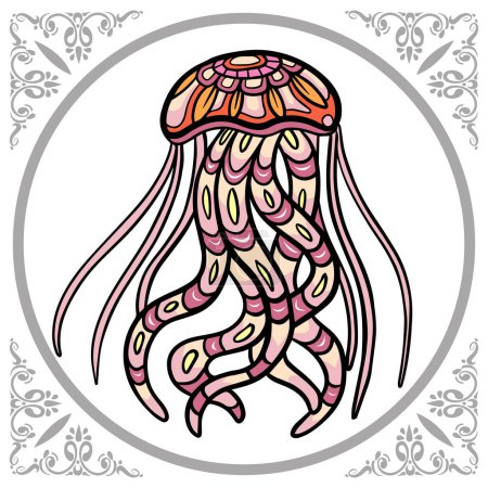 Colorful jellyfish mandala arts, isolated on white background