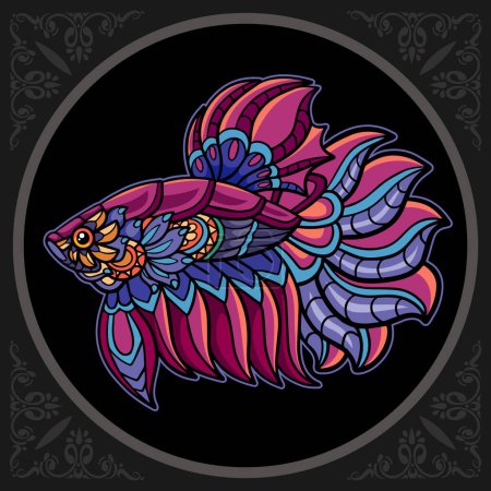 Colorful betta fish mandala arts, isolated on black background