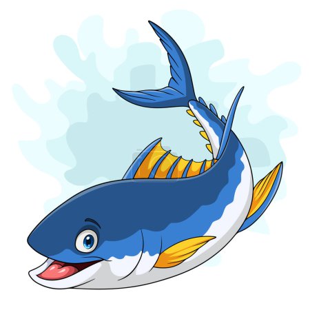 Thon dessin animé poisson sur fond blanc