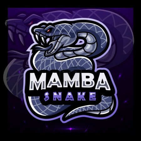 Téléchargez les illustrations : La mascotte du serpent mamba noir. design logo esport - en licence libre de droit