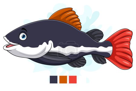 Cartoon funny red tail catfish on white background