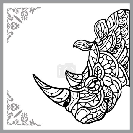 Artes mandala cabeza rinoceronte, aislado sobre fondo blanco. Ilustración vectorial
