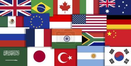 Téléchargez les photos : Les pays du G20 signalent le collage. Illustration des drapeaux des pays du G20. - en image libre de droit