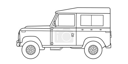 Ilustración de Off-road viaje coche todoterreno con portaequipajes, vista lateral. Esquema vectorial garabato ilustración - Imagen libre de derechos