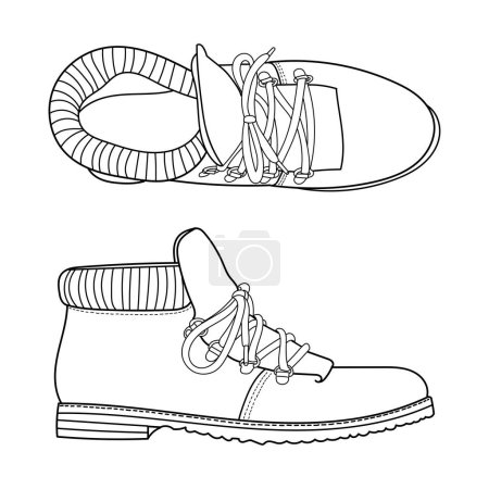 Téléchargez les illustrations : Semelle dessinée à la main de bottes chaussures et bottes vue du dessus. Illustration vectorielle Doodle. Vue du bas. - en licence libre de droit