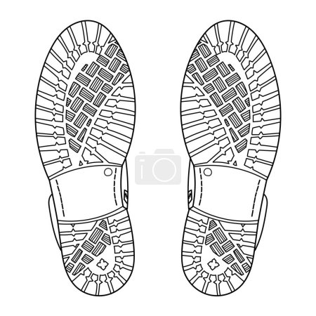 Téléchargez les illustrations : Semelle dessinée à la main de bottes chaussures. Illustration vectorielle Doodle. Vue du bas. - en licence libre de droit
