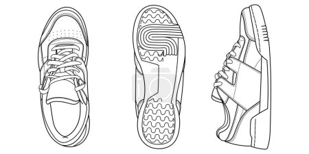 Illustration for Hand drawn sneakers, gym shoes. Classic vintage style. Doodle vector illustration. - Royalty Free Image