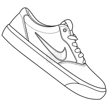 Illustration for Ivano-Frankivsk, Ukraine - 25 January: Hand drawn Nike detailed sneakers, gym shoes. Classic vintage style. Outline doodle vector illustration. Side view - Royalty Free Image