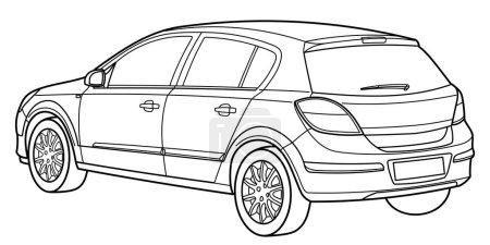 Ilustración de Esquema de dibujo de un coche deportivo de cabrio desde la vista lateral. Esquema vectorial ilustración garabato. Diseño para libro de impresión o color - Imagen libre de derechos