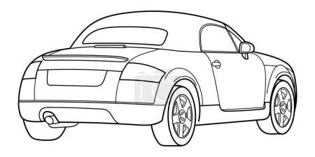 Ilustración de Esquema de dibujo de un coche deportivo de cabrio desde la vista trasera y lateral. Esquema vectorial ilustración garabato. Diseño para libro de impresión o color - Imagen libre de derechos