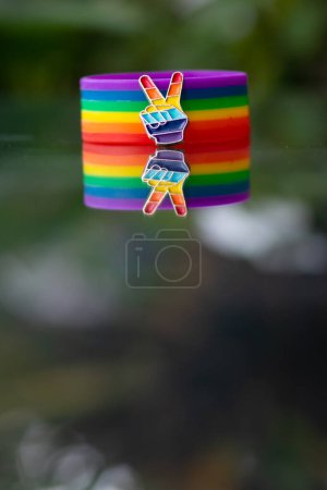Photo for Made to symbolize lgbt Q the rainbow wristband is worn during the Gender Equality Festival and is a festival where the lgbt Q community engages in advocating for gender equality across the whole world - Royalty Free Image