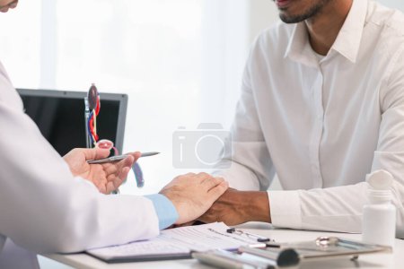 young man meets with doctor for checkup His sexual performance was impaired and doctors examined his symptoms and discovered that he had suspected tumor growing inside his penis Prostate cancer