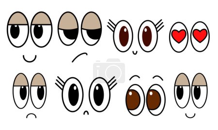 Funny retro character emotion. Eyes with mouth set. Vector illustration