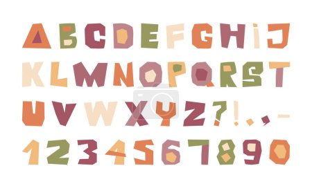 Illustration for Cut Out Alphabet. Kids style colorful paper cut font. Alphabet letters, numbers and individual punctuation marks for writing texts. Vector illustration - Royalty Free Image