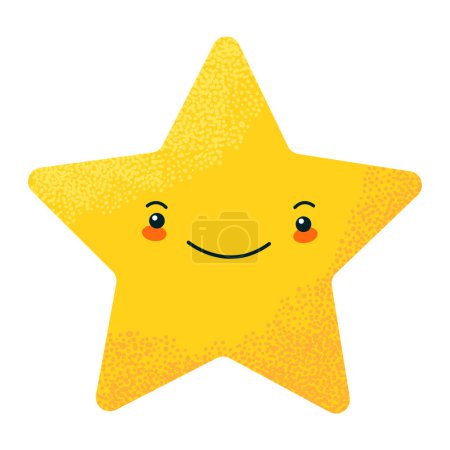 Illustration for Smiling star. Happy textured star with face. Design element for prints, cups, plates, dishes, t-shirts and stickers for kids. Vector illustration - Royalty Free Image