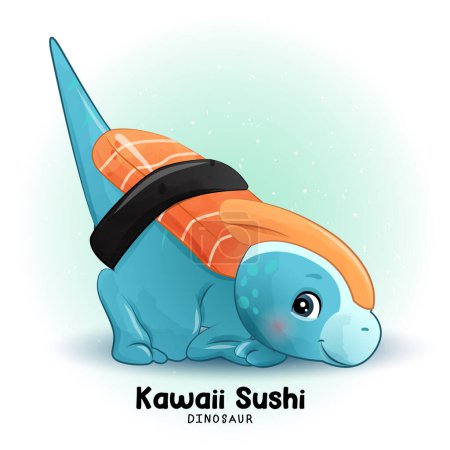 Ilustración de Dinosaurios adorables de Sushi con ilustración de acuarela - Imagen libre de derechos