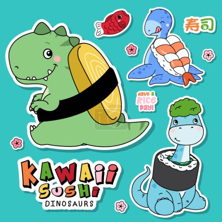 Illustration for Adorable sushi dinosaur illustration collection - Royalty Free Image