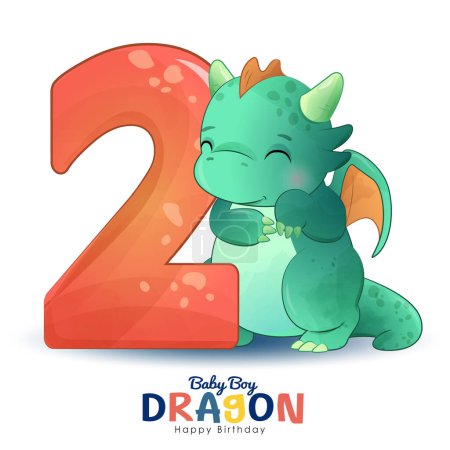 Téléchargez les illustrations : Mignon petit dragon numérotation avec illustration aquarelle - en licence libre de droit